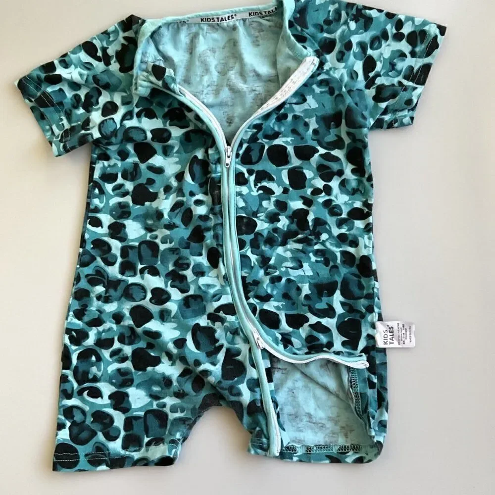 Kids Tales Camo Romper Shorts Double Zipper Pajamas